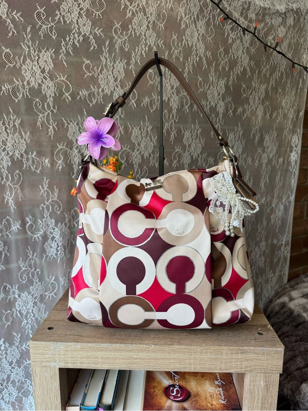 Coach Multicolor Geo Circle Hobo Bag in Pink, Burgundy & Tan